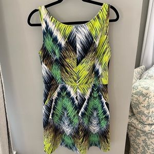 Mini cocktail dress in neon green, Gold zipper by Milly, purchased at Saks